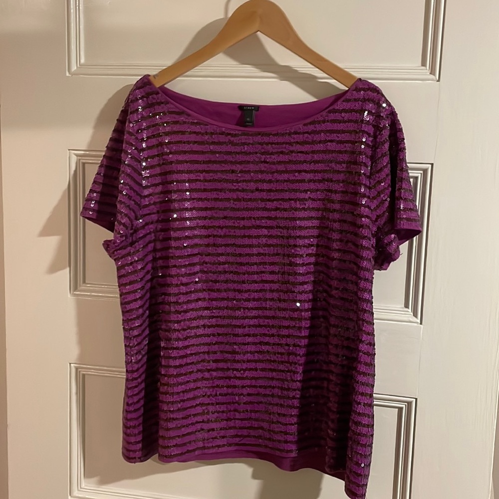 Magenta Striped Sequin Blouse - J.Crew - size: XL